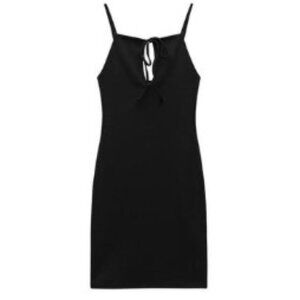 Minimalist Black Knit Halter Dress wiht a Keyhole and Tie Neckline